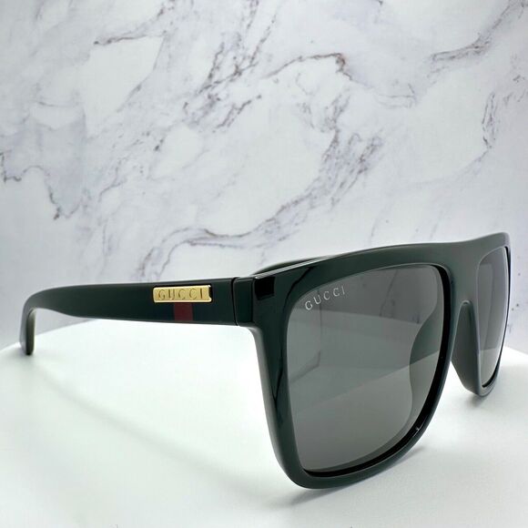 New GUCCI Sunglasses Black Square Aviator Gold Plate Engraved Logo Web Arm GUCCI - Picture 13 of 16